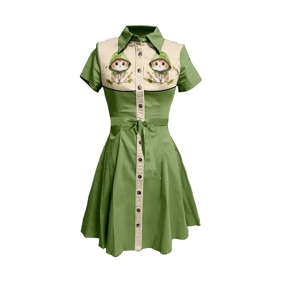Thumbnail: Women's Adorable Anime Inspired Cat Print Western Vintage Style Polyester Dress