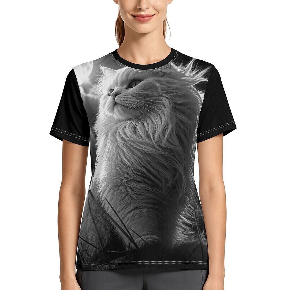 Thumbnail: Women's Dramatic White Cat Mesh Football Jersey Tee