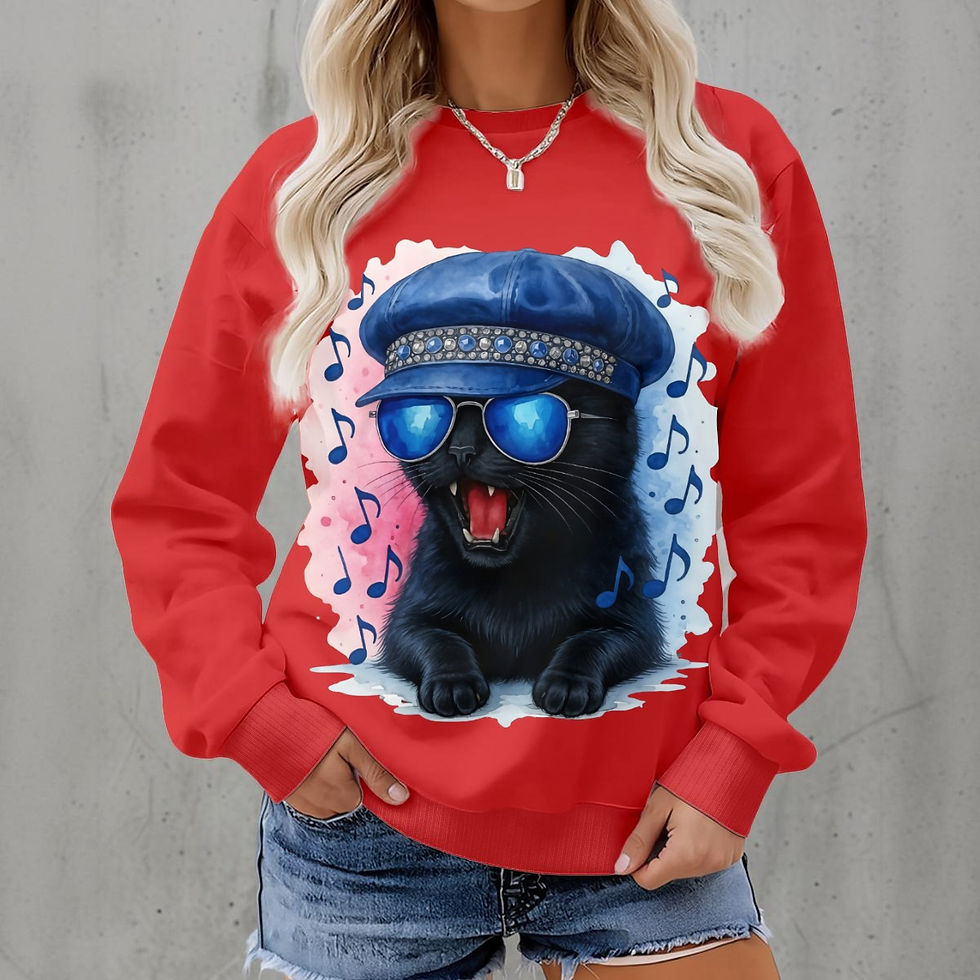 Thumbnail: Sassy Sasha Cat-Themed Women's Fleece Crew Neck Sweatshirt