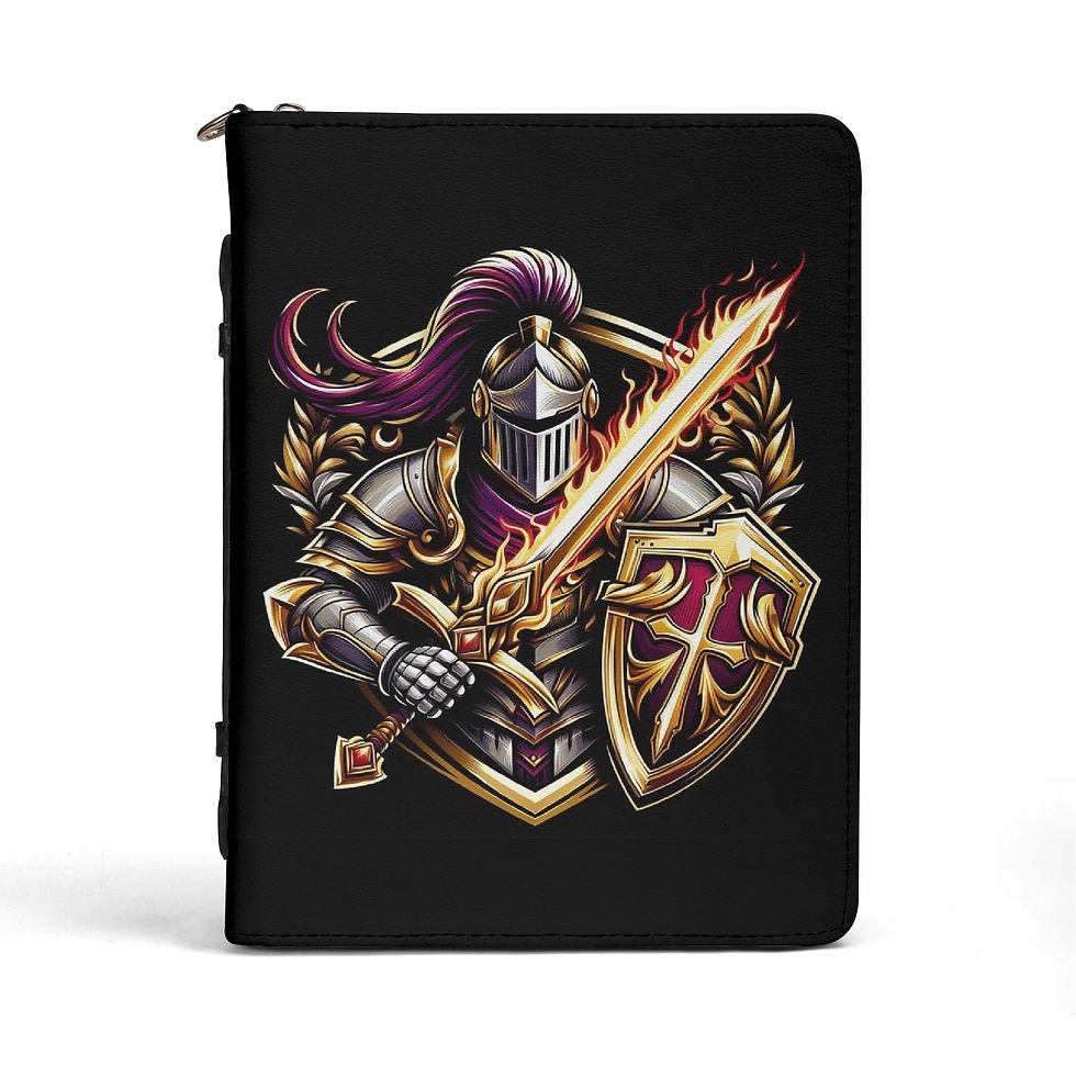 Templar Knight featured on the front of a black bible book bag