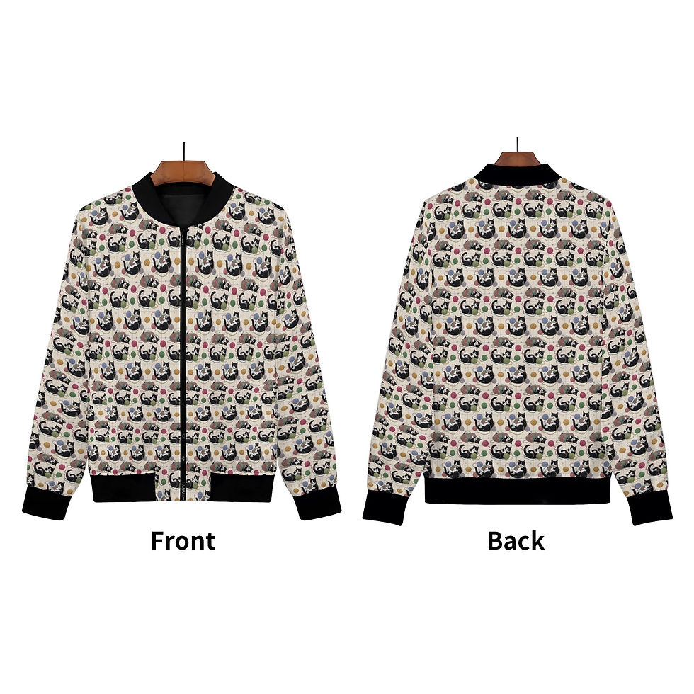 Thumbnail: Women's Cats with Yarn Zip Up Bomber Jacket