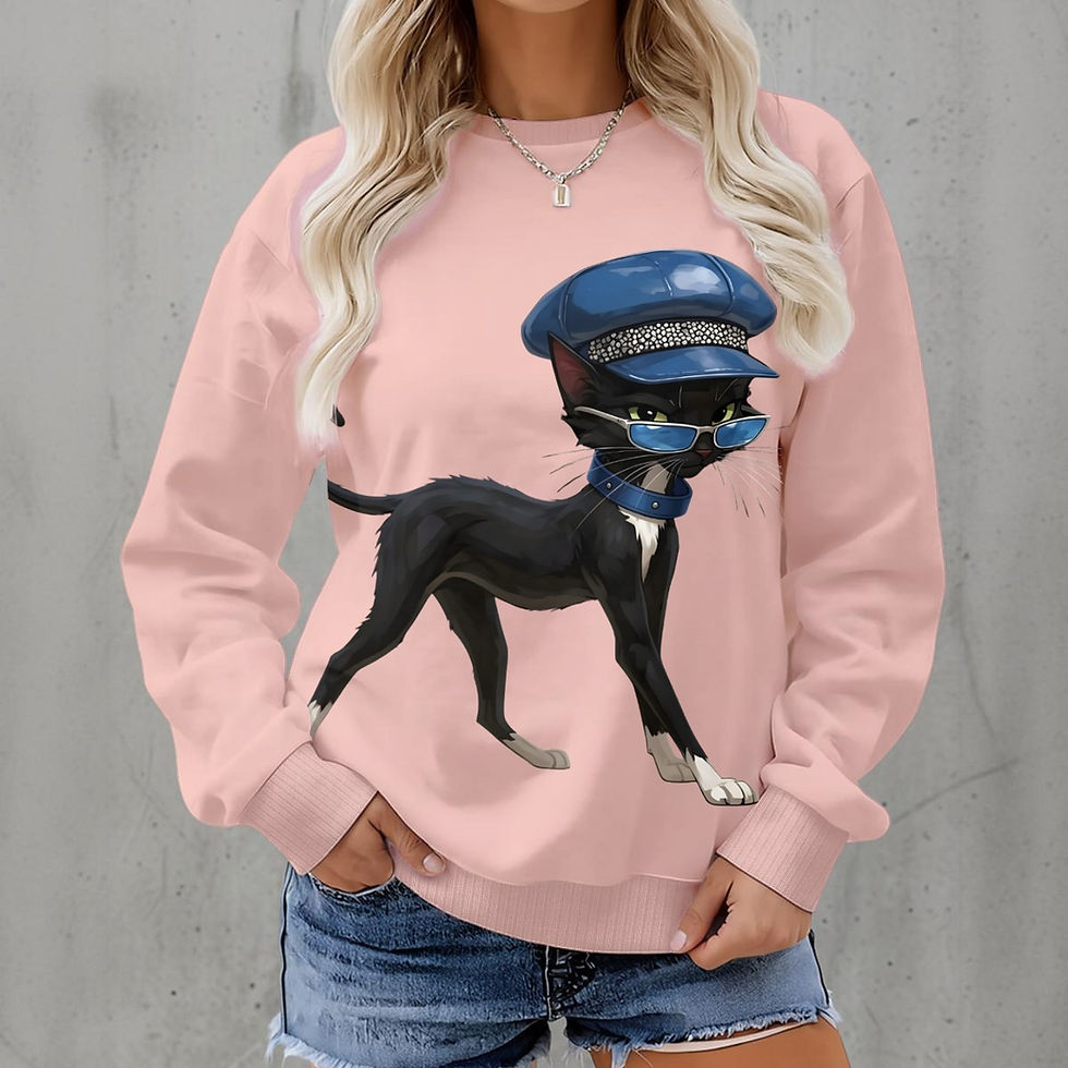 Thumbnail: Tuxedo Tux Cat-Themed Women's Fleece Crew Neck Sweatshirt