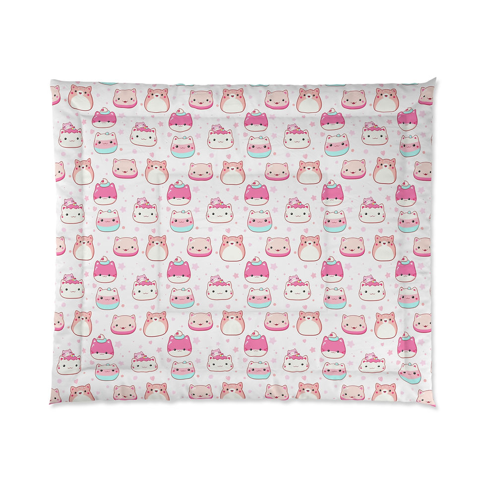 Thumbnail: Kawaii Kitty Quilted Comforter — Cute Cat Pattern Comforter for Kids