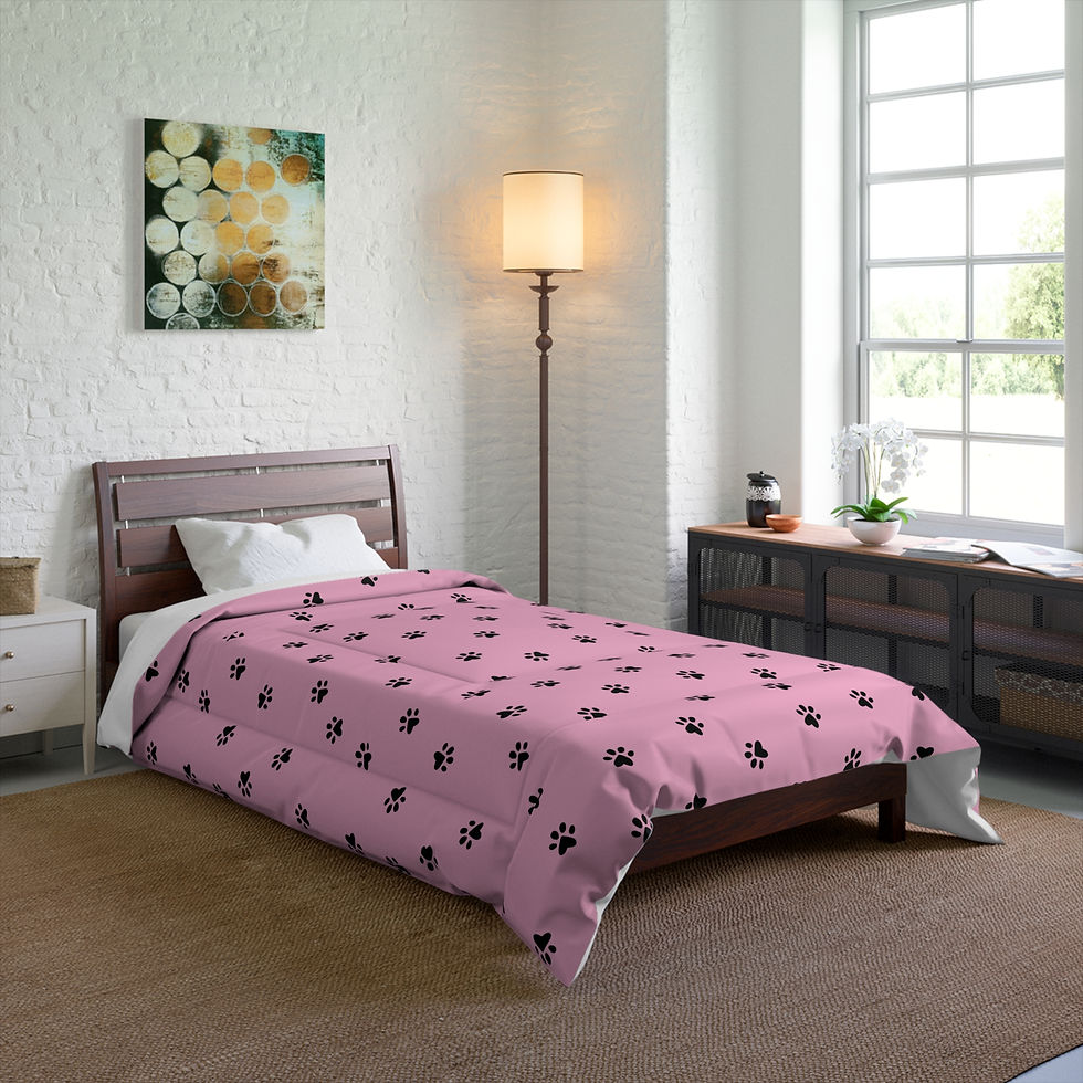 Thumbnail: Pink & Pretty Kitty Paws Quilted Comforter — Cute Cat Paw Print Comforter