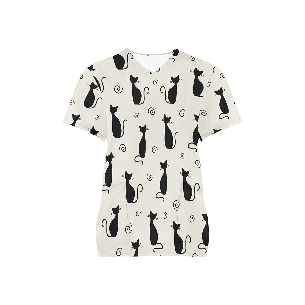 Thumbnail: Sweet Black Kitty Medical Scrub Top