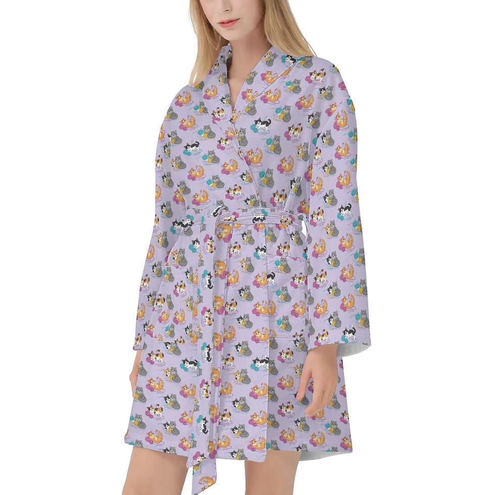Thumbnail: Cats with Yarn Women's Short Bathrobe