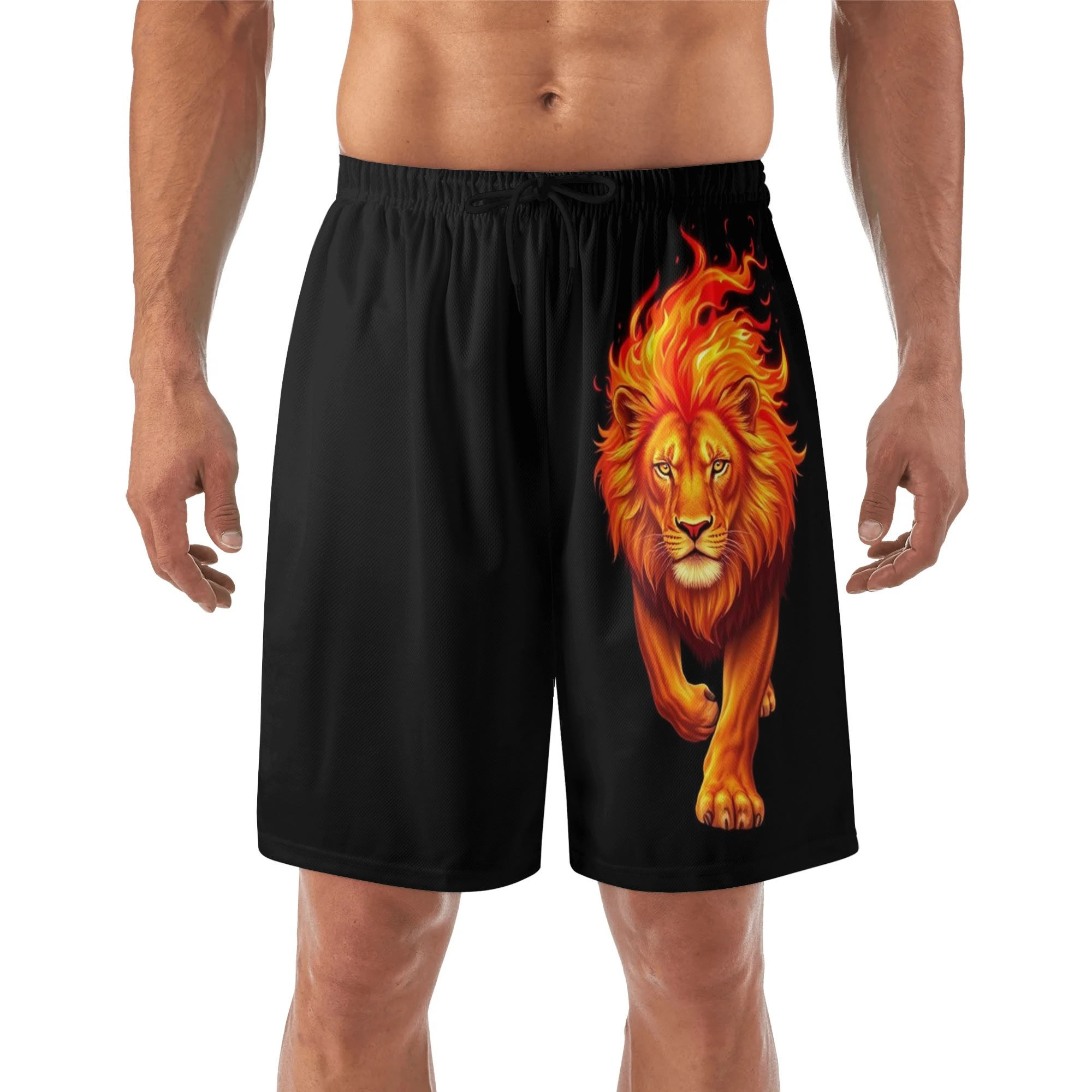 Men's Lightweight Fiery Lion Hawaiian Beach Shorts