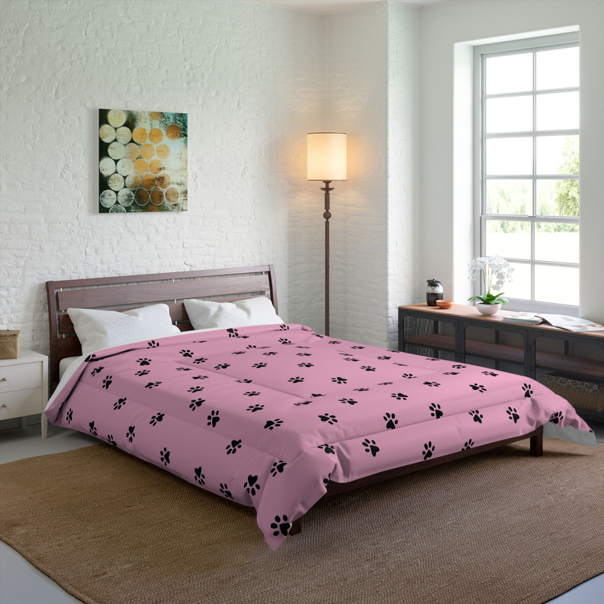 Pink & Pretty Kitty Paws Quilted Comforter — Cute Cat Paw Print Comforter