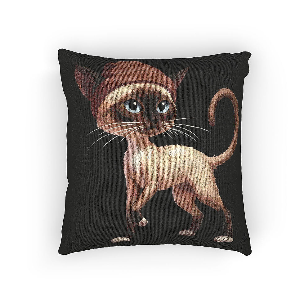 Thumbnail: Siamese Sam Cat-Themed Handwoven Vintage-Style Decorative Woven Cushion