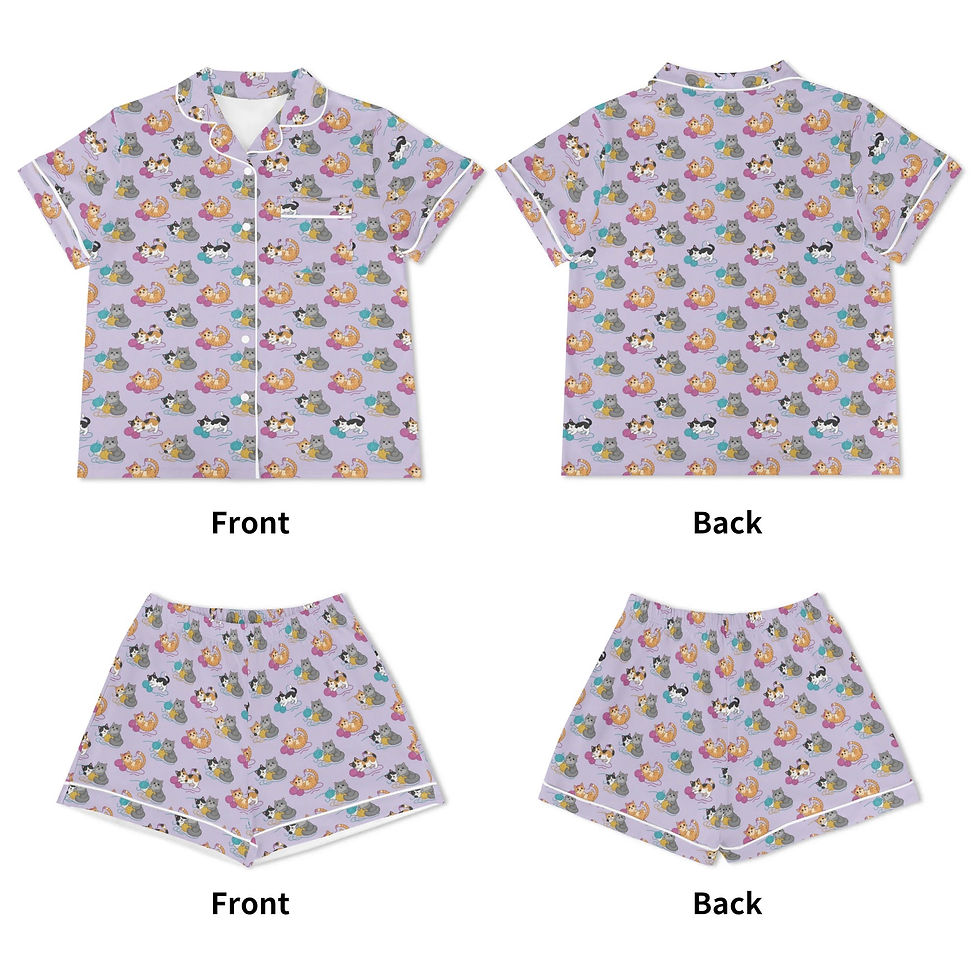 Thumbnail: Cats with Yarn and Shorts 2-Piece Pajama Set