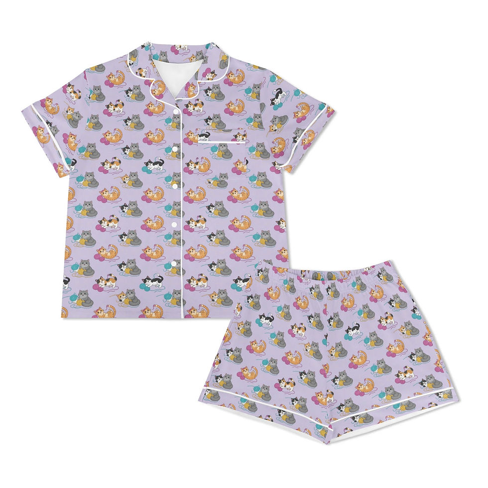 Thumbnail: Cats with Yarn and Shorts 2-Piece Pajama Set