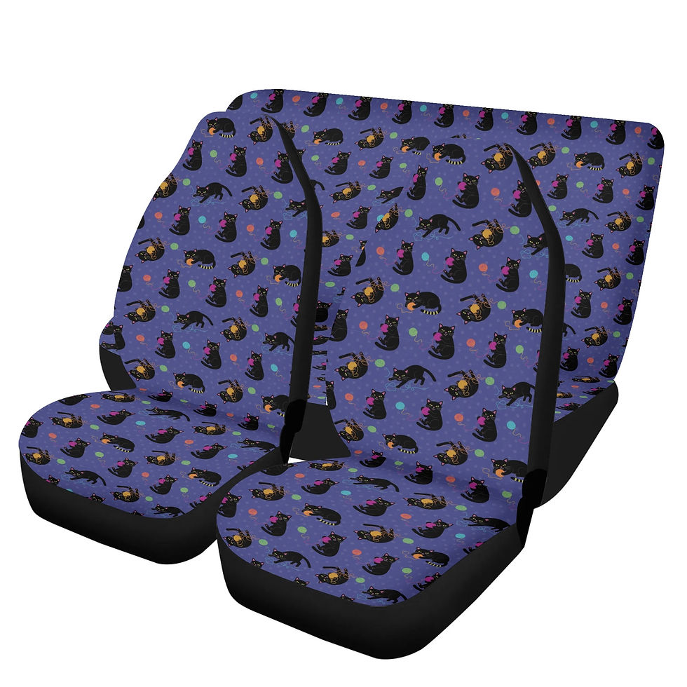 Thumbnail: 4PC Cats with Yarn Car Stretchable Polyester Seat Cover Set