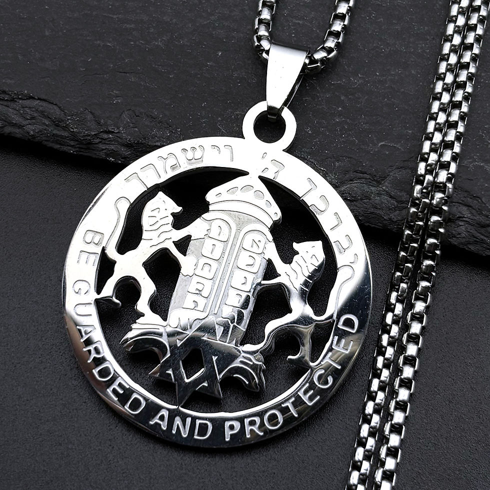 Thumbnail: Hebrew Ark of the Covenant Lions of Judah Stainless Steel Pendant