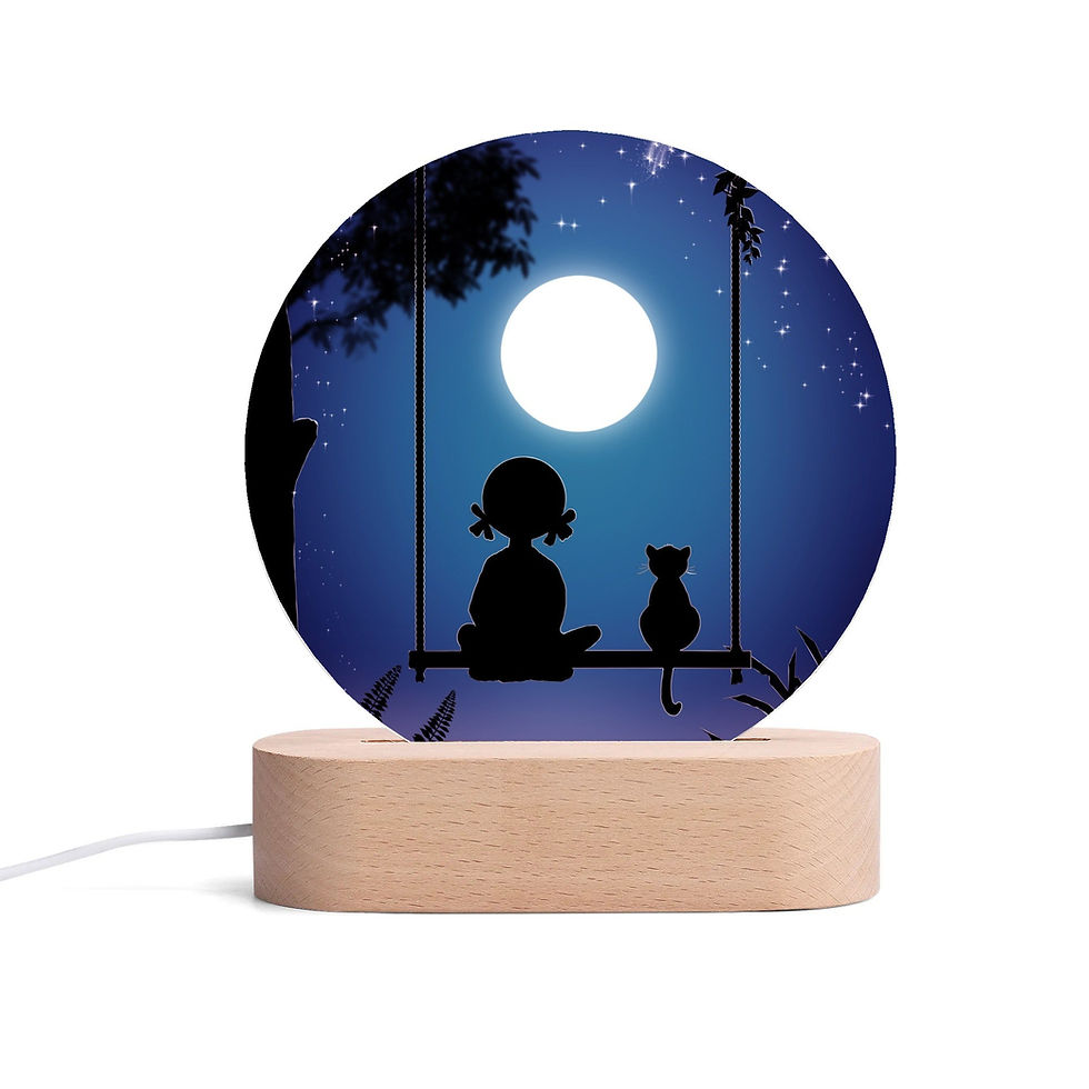 Thumbnail: Moonlight Cat & Girl Silhouette Acrylic Round Night Light Lamp