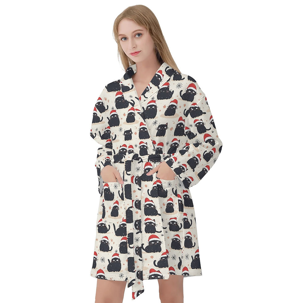 Thumbnail: Catty Christmas Women's Short Bathrobe