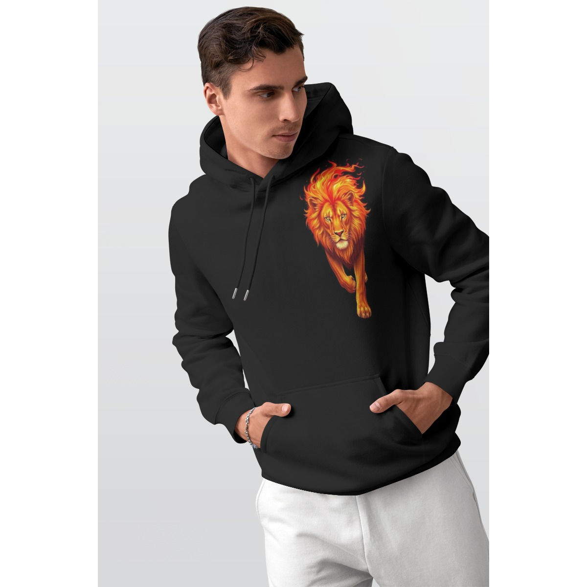 Men's Fiery Lion of Judah Thickened Pullover Hoodie