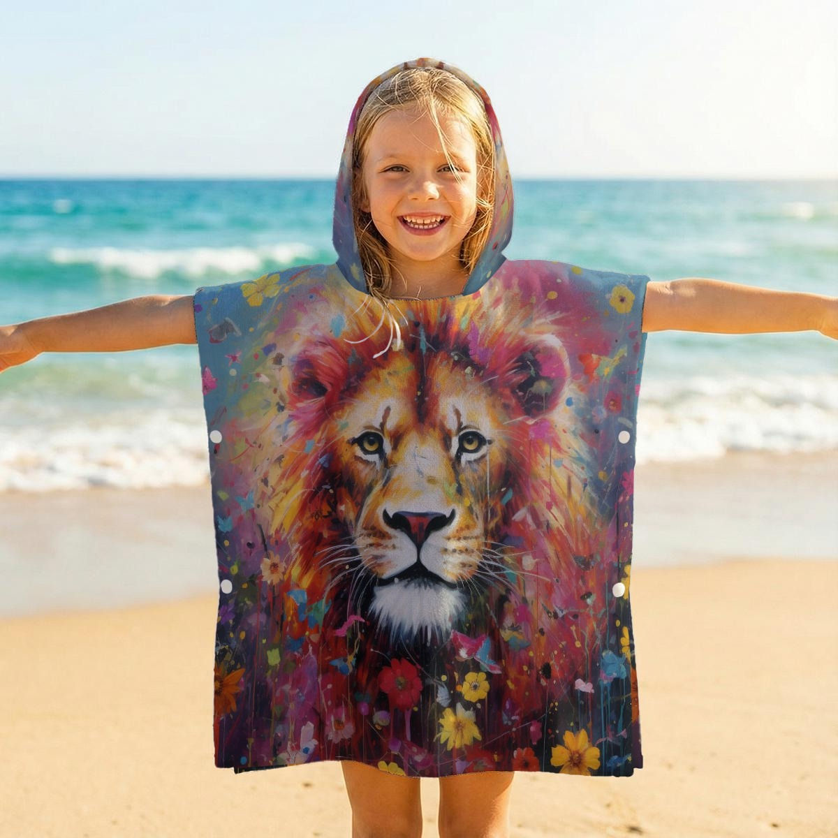 Lion Art Kid's Hooded Towel Poncho