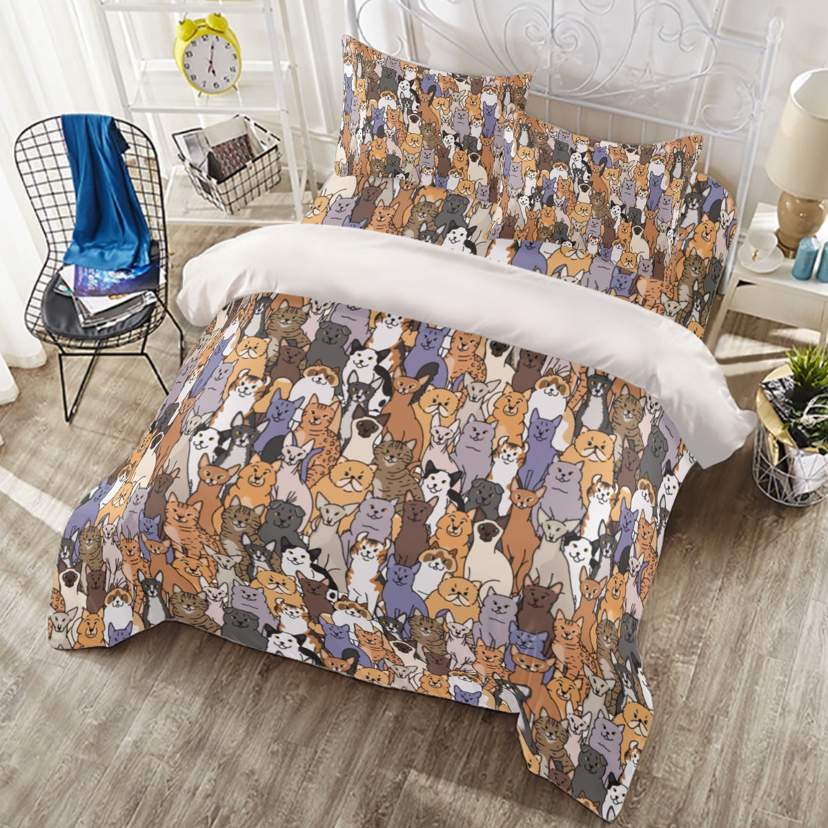 Multi-Cat Four-Piece Duvet Cover Set (Insert not Included)