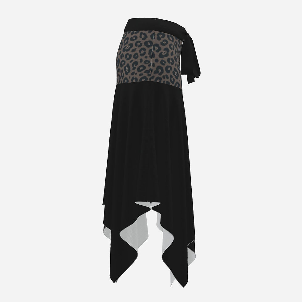 Thumbnail: Women's Black Leopard Print Bow Tie Milk Silk Skirt