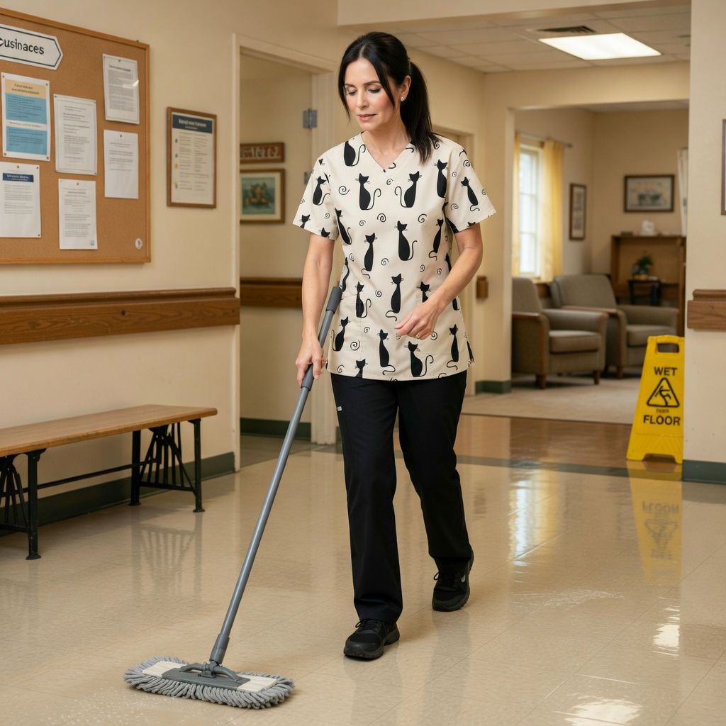 Sweet Black Kitty Medical Scrub Top