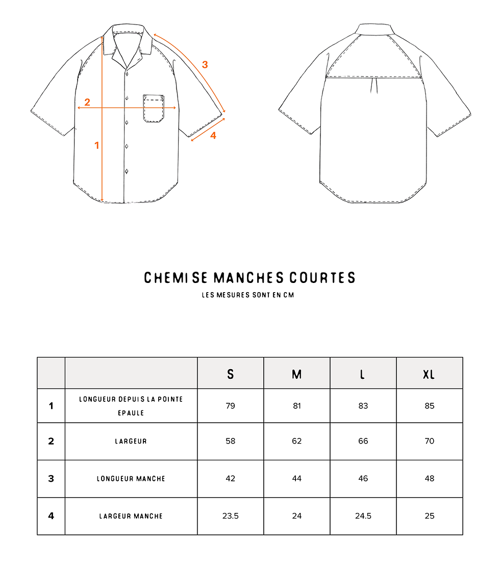 guide des tailles chemise manches courtes