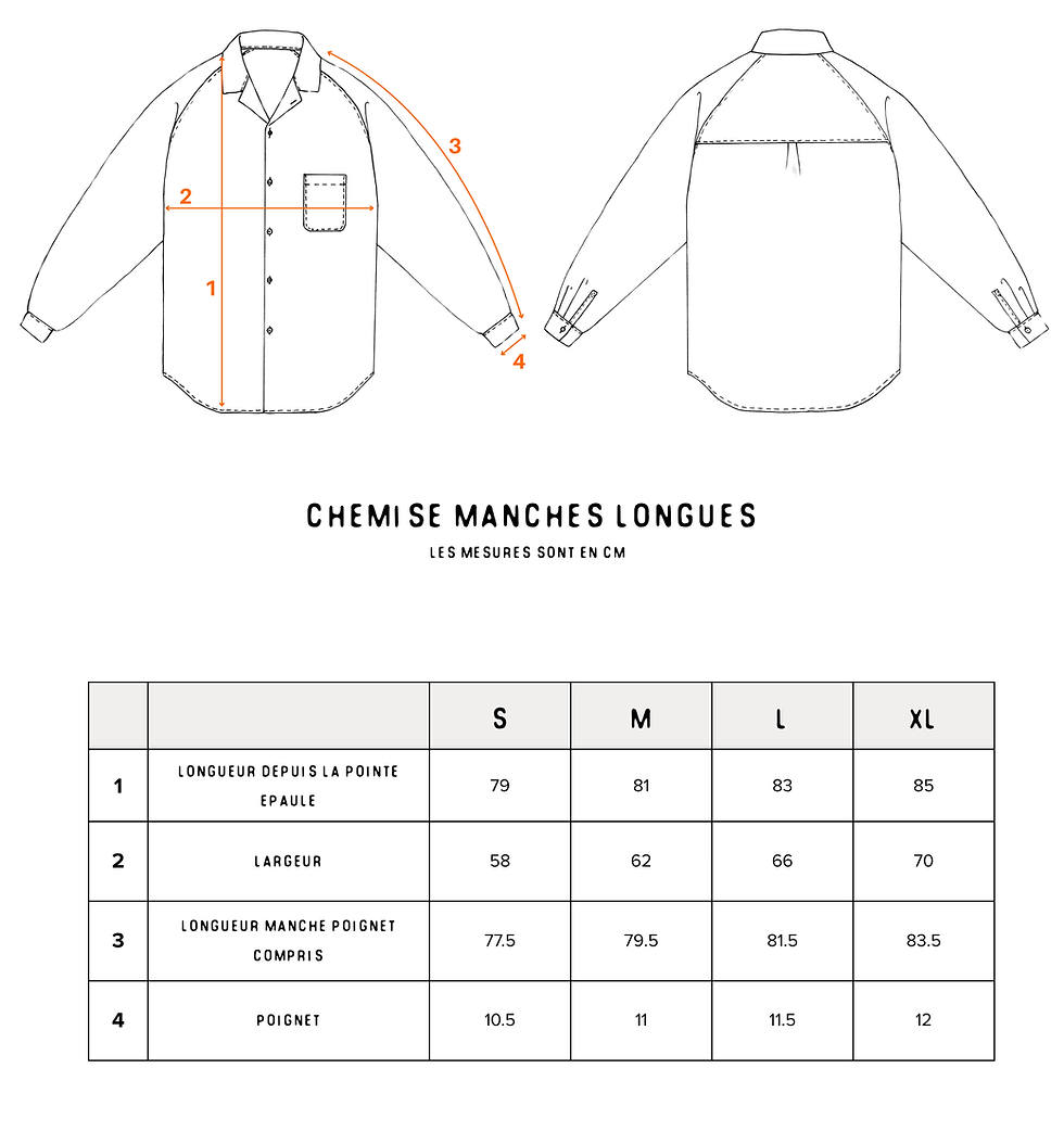 guide des tailles chemise manches longues