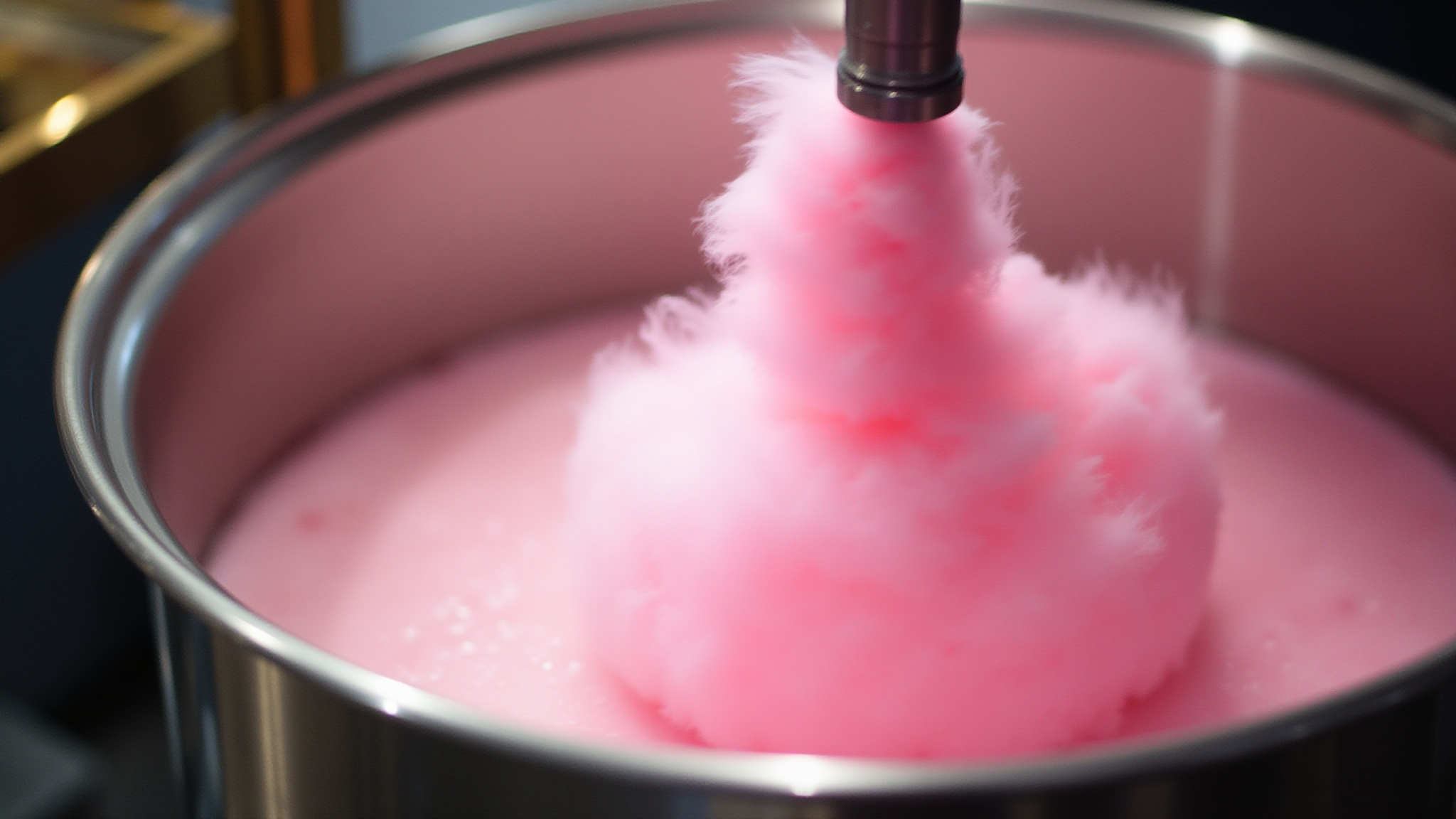 Pink cotton candy being made