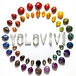 The word YOLOVIVI spelled out in quartz crystal points and surrounded by chakra stones_cry