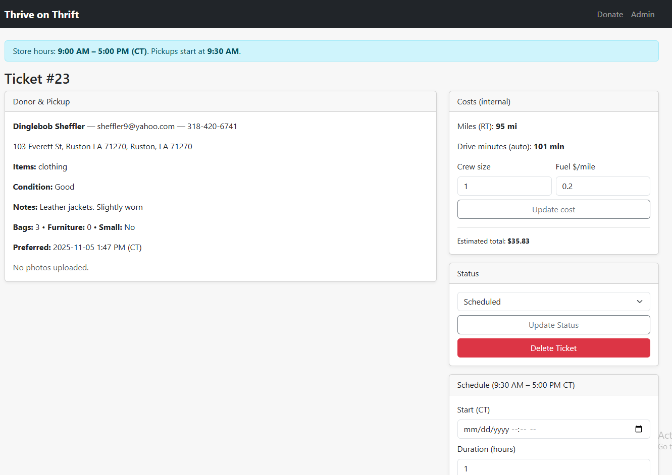 Ticket details page screenshot