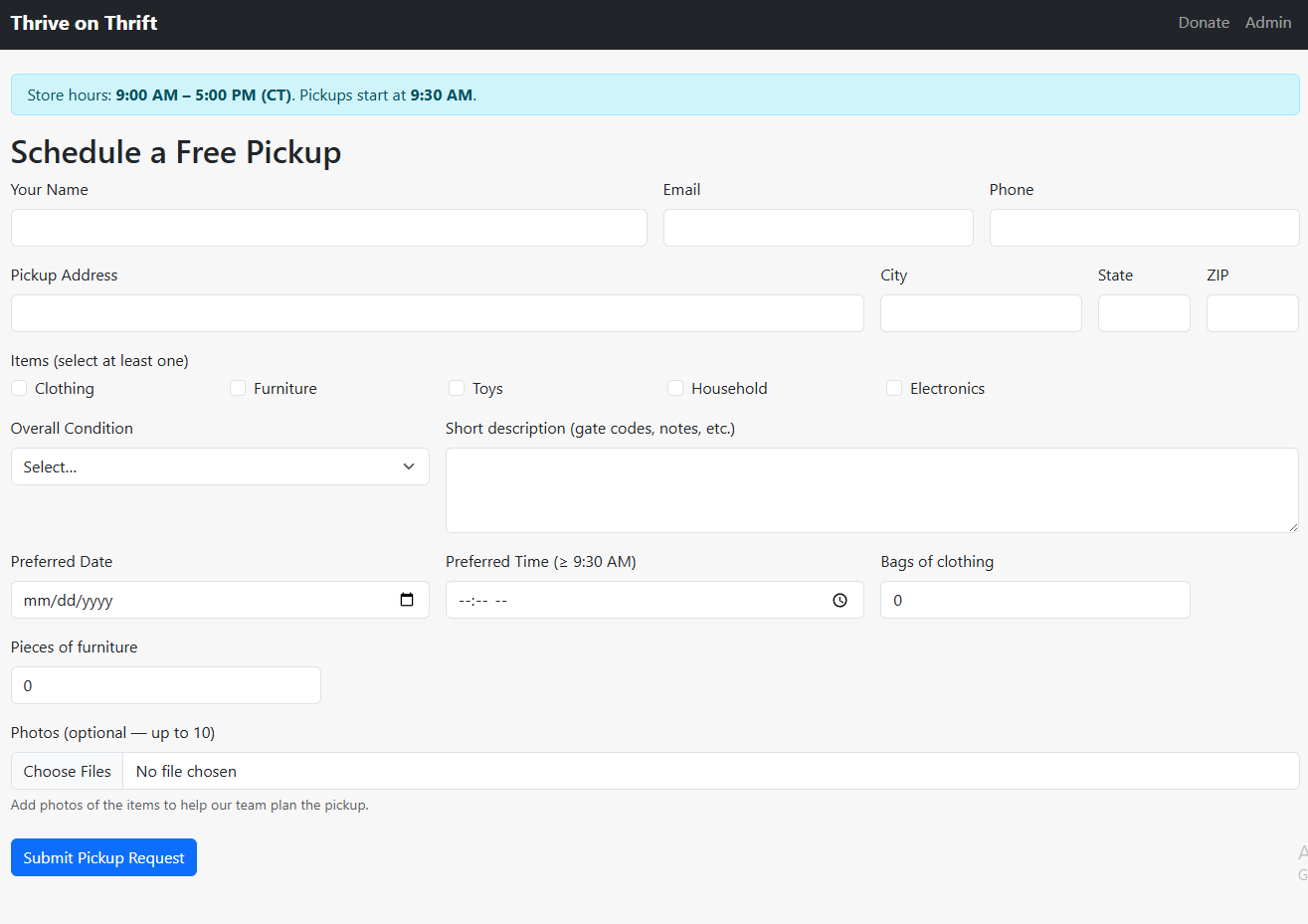 Donation request page screenshot