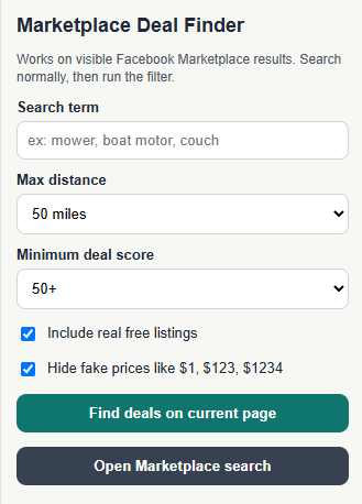 Marketplace Deal Finder screenshot