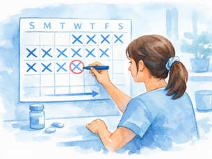 Woman marking days on a calendar to track progress over time while using Mounjaro weight loss treatment.