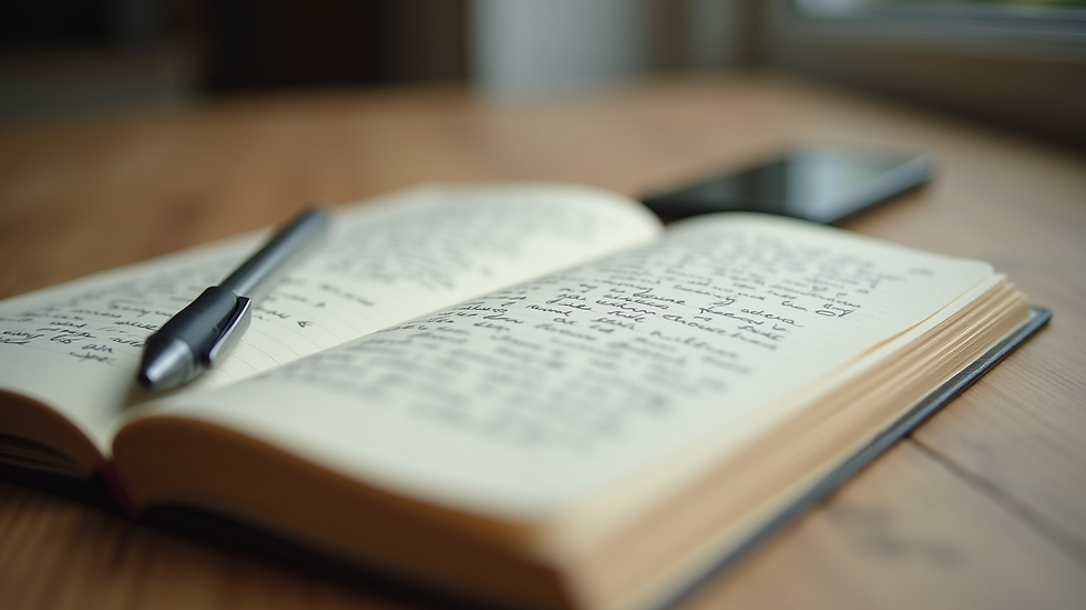 Close-up view of a journal with handwritten notes on resilience