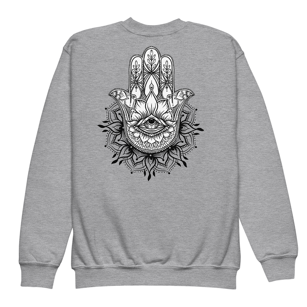 Thumbnail: Gray Hamsa Hand Sweatshirt with All-Seeing Eye Mandala Design