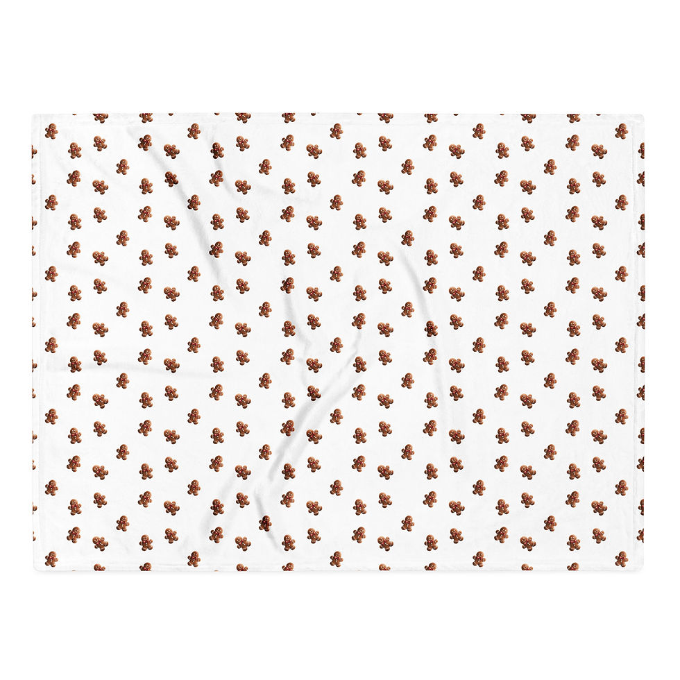 Thumbnail: A cozy holiday-themed throw blanket featuring a grid of gingerbread men, perfect for festive home décor.