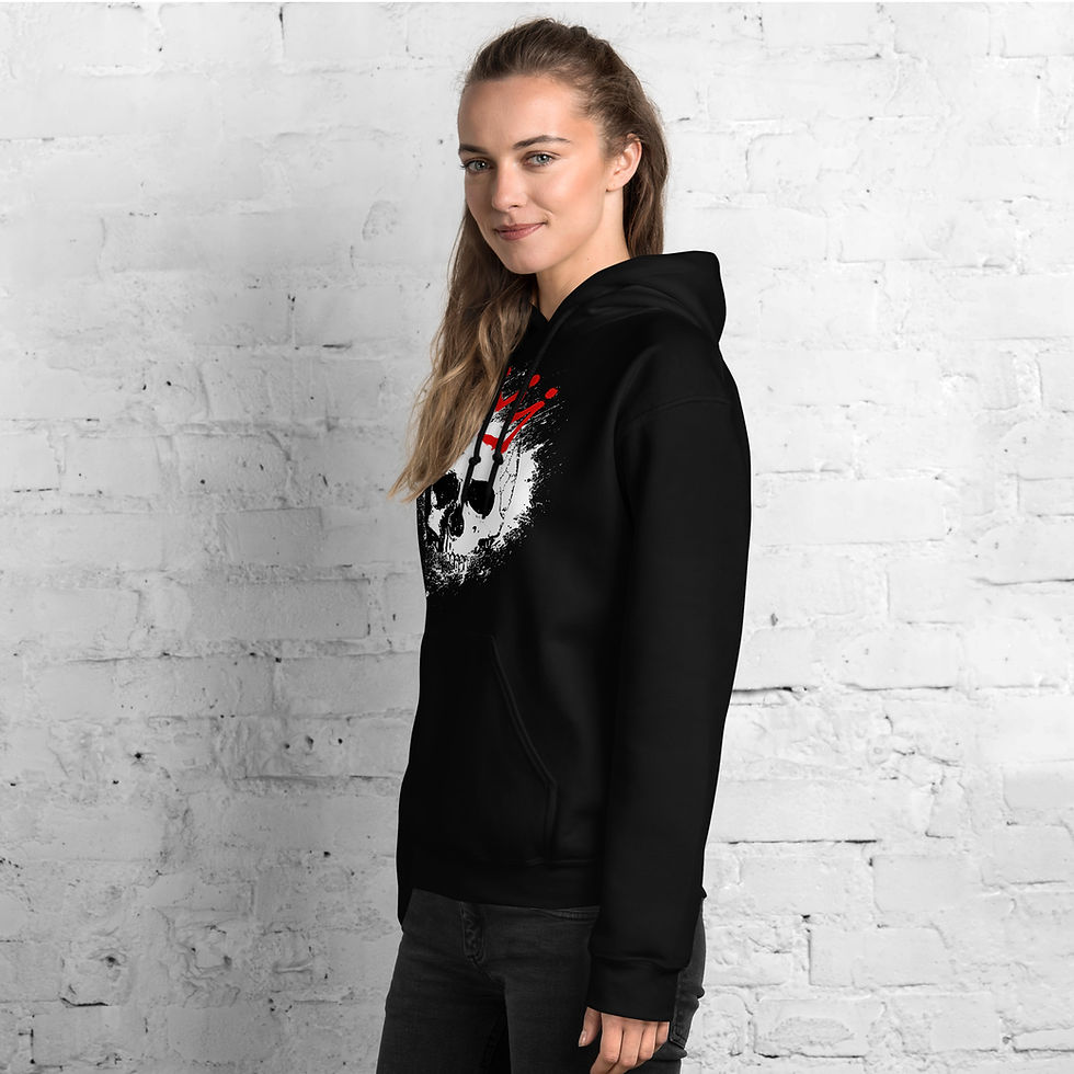 Thumbnail: Unisex kapuutsiga dressipluus must, kolju ja punase krooniga