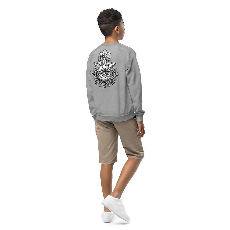 Thumbnail: Gray Hamsa Hand Sweatshirt with All-Seeing Eye Mandala Design