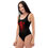 Thumbnail: Black Skull Graphic One-Piece Swimsuit with Red Floral Design