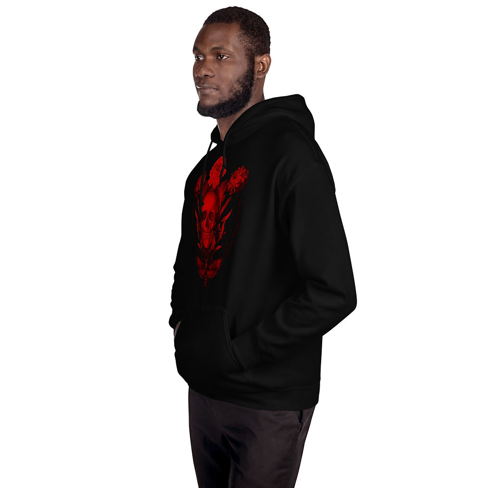 Thumbnail: Unisex Hoodie Black and Red Skull