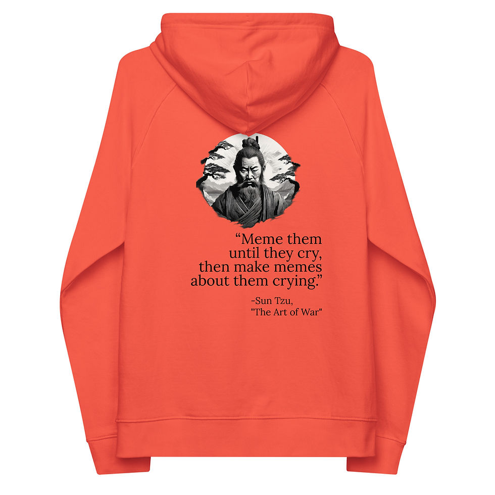 Thumbnail: Unisex eco raglan hoodie - Meme them until they cry, then make memes...