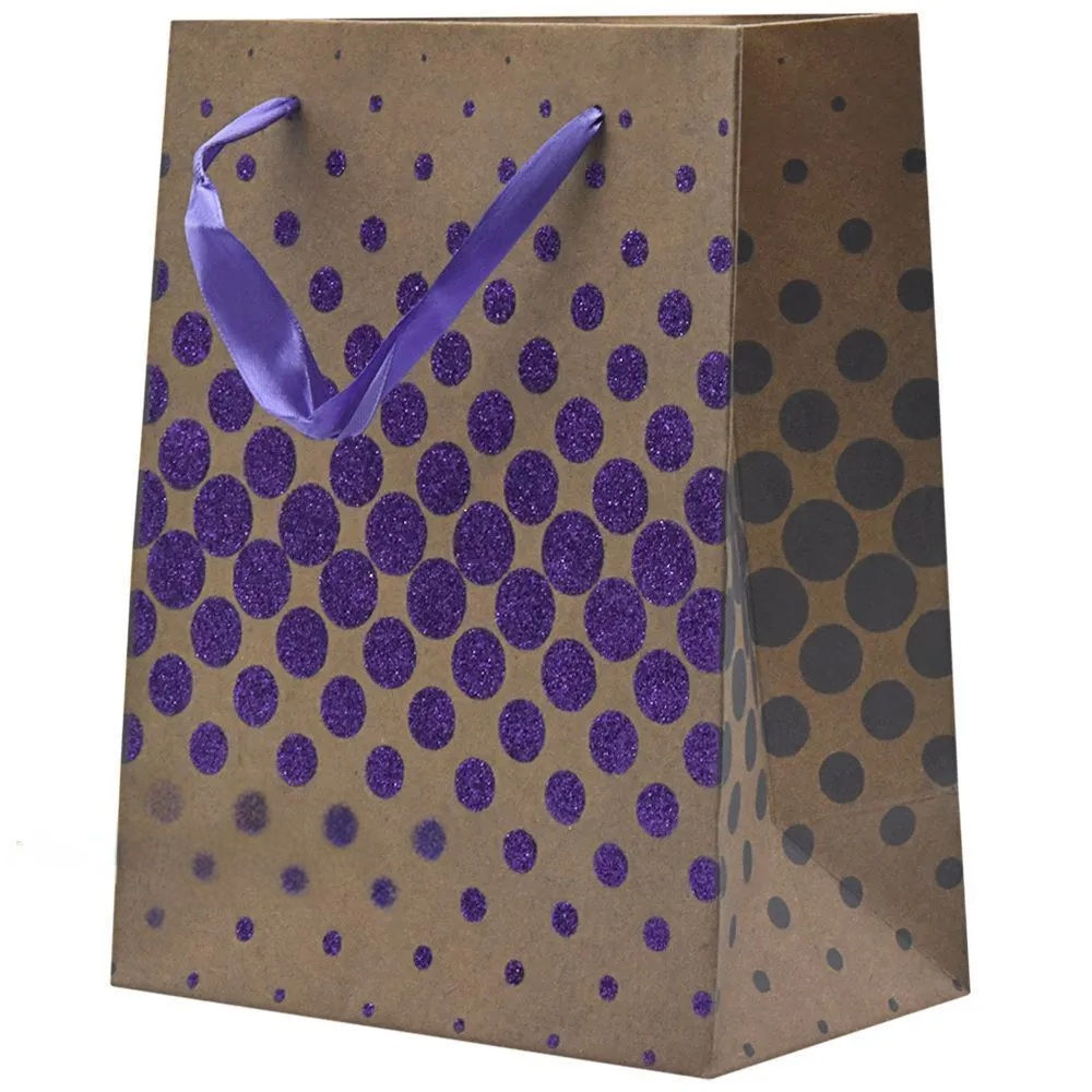 Lilla sädeleva ringimustriga kinkekott sangadega 18+10x23 cm