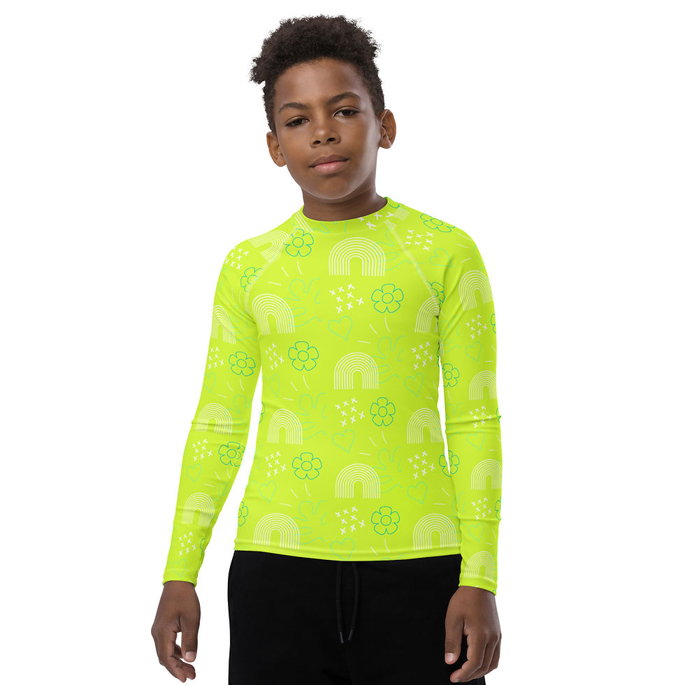 Thumbnail: Unisex Youth Rash Guard Sun Protection Swimwear - Green XY001