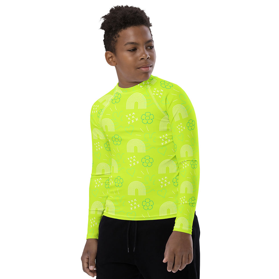 Thumbnail: Unisex Youth Rash Guard Sun Protection Swimwear - Green XY001