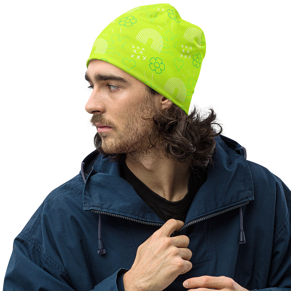Thumbnail: All-Over Print Beanie - Green XY001