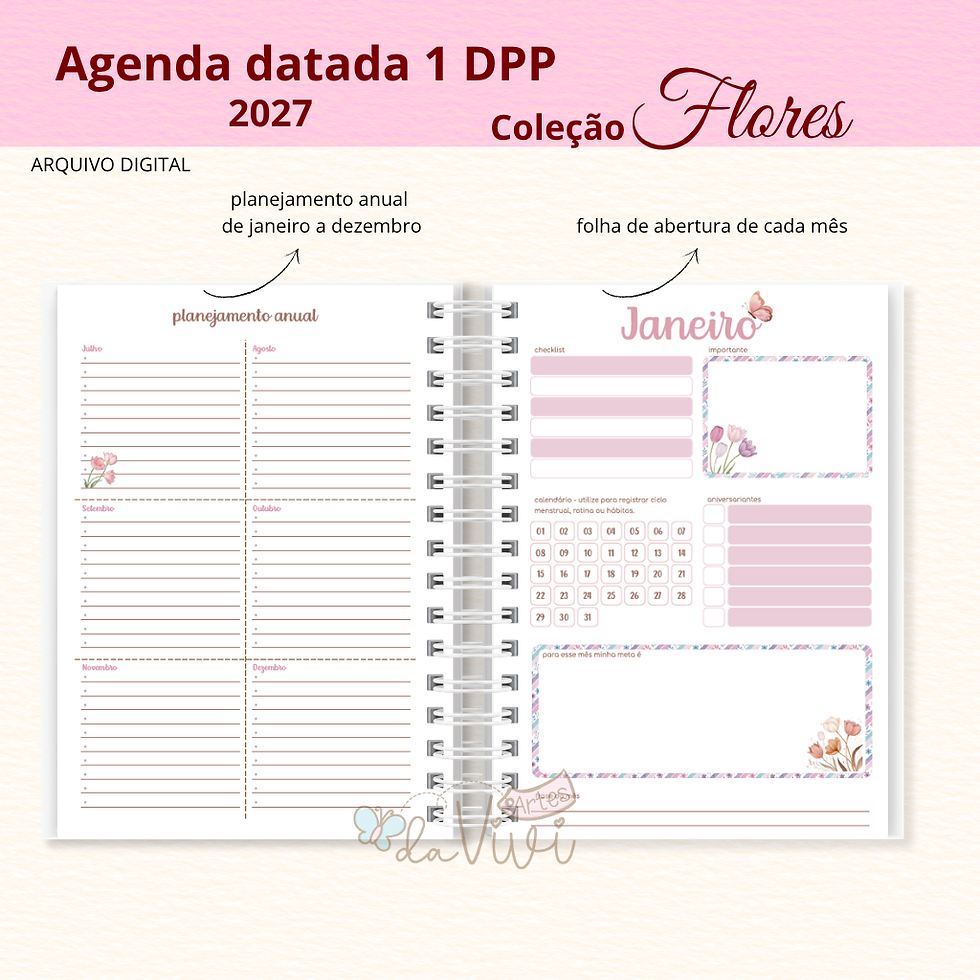 Miniatura: Agenda Datada 2027 - coleção flores - arquivo digital