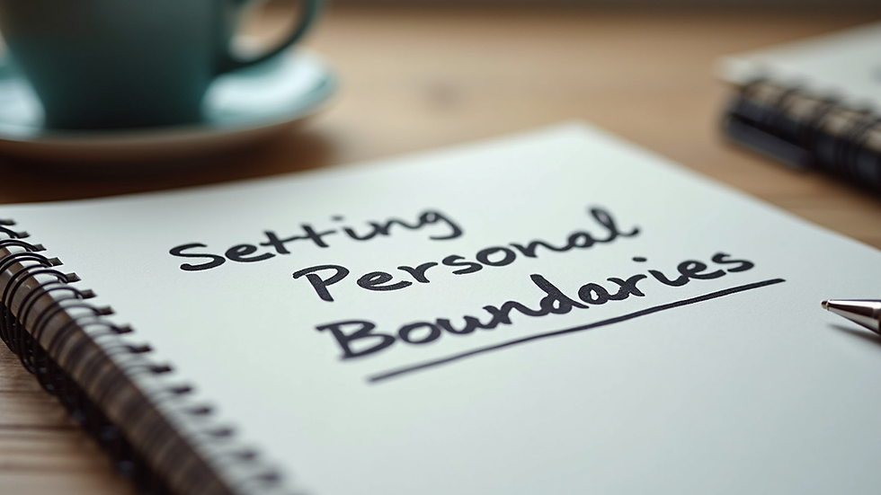 Close-up view of a notebook with handwritten notes on setting personal boundaries