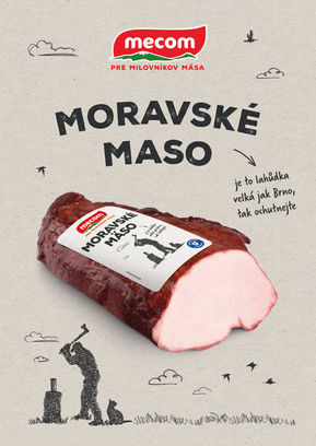 Mäsové výrobky mecom na jedmnom pozadí s kreslenkami