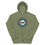 Thumbnail: Military Green hoodie with a circle dark green, maroon, and white Schuberg's Bar & Grill logo. Black horse rider in the middle. Text 1933, Big Rapids, Michigan, and Schuberg's Bar & Grill in white.