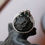 Thumbnail: Antique Art Deco Platinum Diamond and Emerald Filigree Dinner Ring Size 7