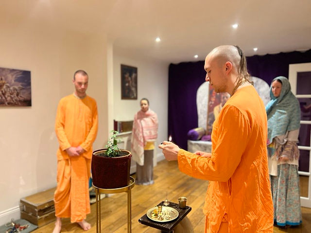 Hare Krisha monks in temple